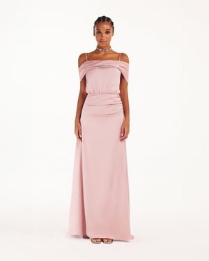 Milla Elegant Off-The-Shoulder Silk Maxi Dres - Pink