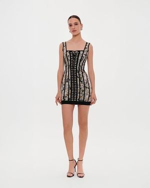 Milla Alluring Floral Mini Dress With Bold Lace-Up Hook - White