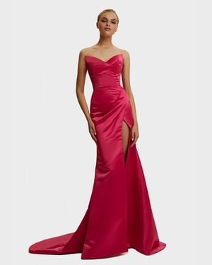 Milla Strapless Evening Gown With Thigh Slit - Pink