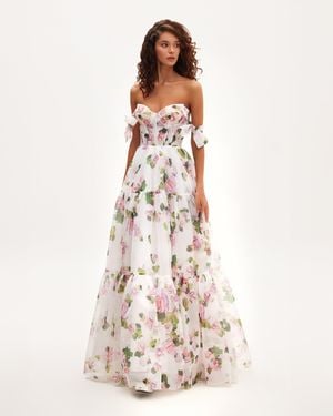 knee length dresses for ladies Sophisticated off-the-shoulder misty rose maxi dress, Garden of Eden
