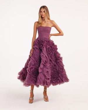 Milla Dramatically Flowered Tulle Dress - Purple