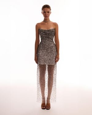 Milla Sequined Geometric Maxi Evening Gown - White