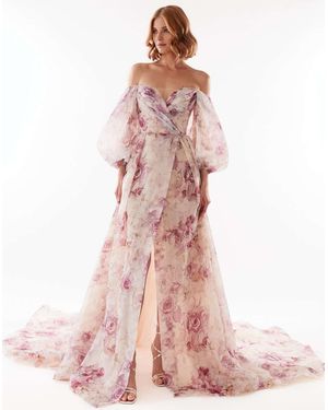 Milla Peony Elegant Floral Puff Sleeve Maxi Dress - Pink