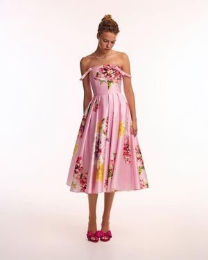 Milla Tea-Length Pastel Floral Dress, Glow-Up - Pink