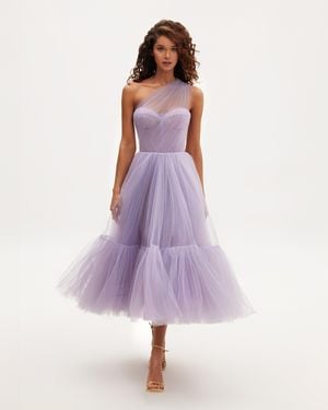 Milla One-Shoulder Cocktail Tulle Dress - Purple