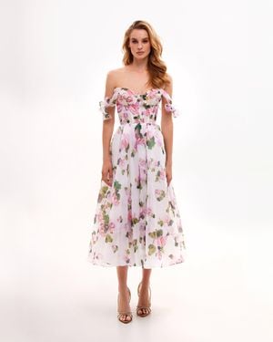 Milla Tender Floral Midi Tie-Strap Dress - White