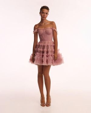 Milla Flirty Ruffled Tulle Mini Dress - Pink