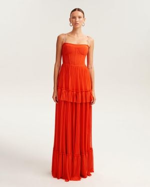 Milla Coral Spaghetti Strap Pleated Maxi Dress, Garden Of Eden - Red