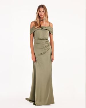 Milla Elegant Off-The-Shoulder Silk Maxi Dress - Green