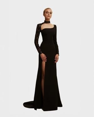 Milla Trumpet Gown With Detachable Sleeve - Black