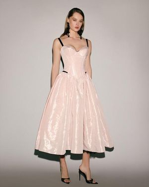 Milla Misty Rose Corset Midi Dress With Contrast Details - Pink