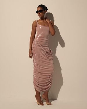 Milla Draped Midi Dress With Metallic Sheen - Natural