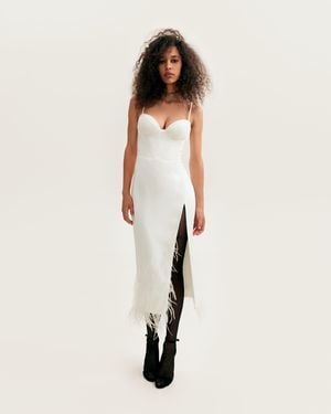 Milla Cocktail Dress Decorated With Feathers, Xo X - White