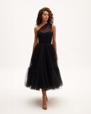 Milla One-Shoulder Cocktail Tulle Dress - Black