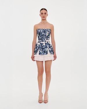Milla Strapless Hydrangea Mini Dress With Accent La - Blue