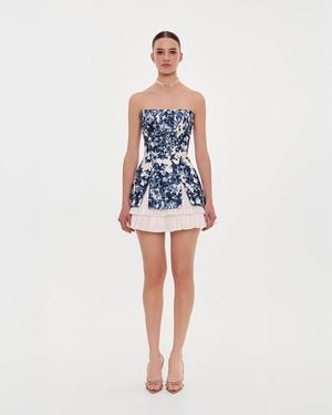 Millà Strapless Hydrangea Mini Dress With Accent La - Blue