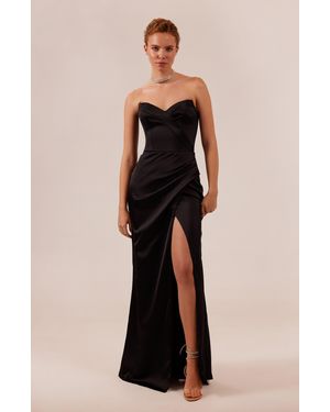Milla Strapless Evening Gown With Thigh Slit - Black
