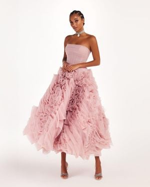 Milla Dramatically Flowered Tulle Dress - Pink