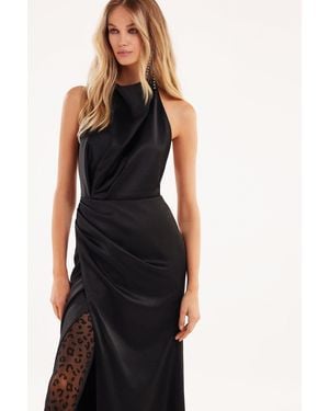 Milla Mock Neck Sleeveless Low Slit Dress - Black