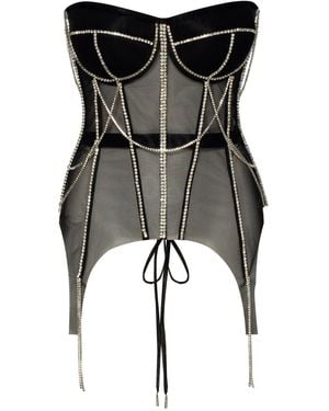 Milla Transparent Corset With The Shiny Rhinestone - Black