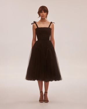 Milla Adorable Midi Tie-Strap Tulle Dress - Black