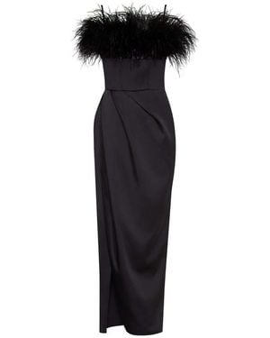 Milla Celina Slip Midi Feathered Dress - Black