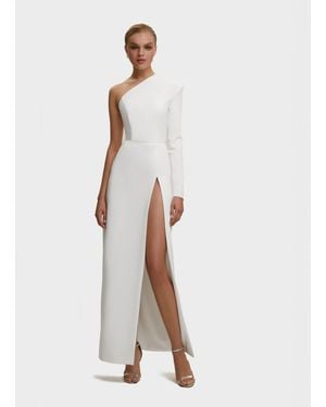 Milla Long-Sleeved Dress With Sharp Shoulder Cut - White