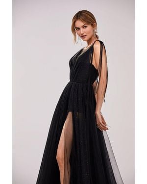 Milla V-Neck Transparent Maxi Dress - Black