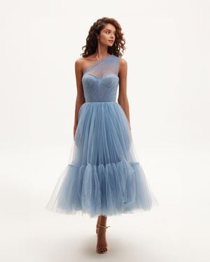 Milla Light One-Shoulder Cocktail Tulle Dress - Blue