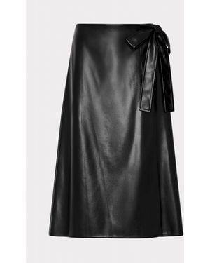 MILLY Vegan Leather Bow Midi Skirt - Black