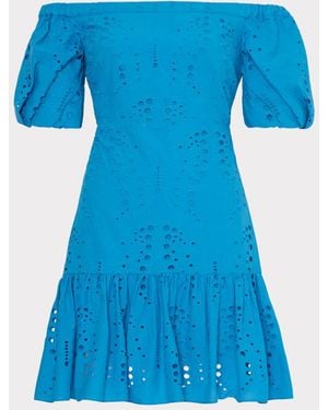 MILLY Butterfly Eyelet Off The Shoulder Dress - Blue