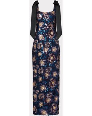 MILLY Kyle Satin Bow Column Dress - Blue
