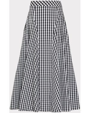 MILLY Robin Gingham Midi Skirt - White