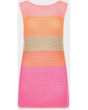 MILLY Open Stitch Boat Neck Mini Dress - Pink