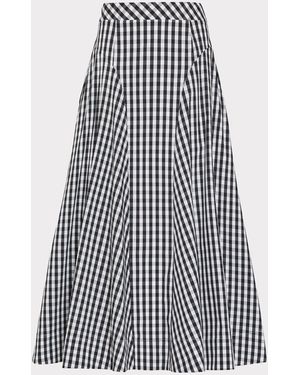 MILLY Robin Gingham Midi Skirt - White