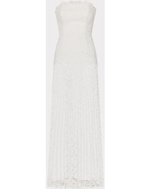 MILLY Norelle Strapless Mixed Laces Pleated Maxi Dress - White