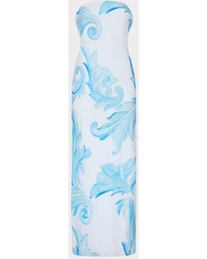 MILLY Vera Strapless Scrollwork-Print Column Maxi Dress - Blue