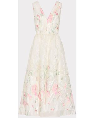 MILLY Tinsley Embroidered V-neck Dress - Natural