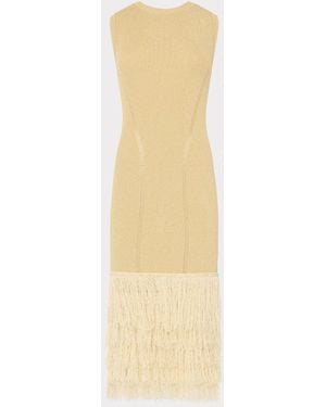 MILLY Raz Metallic Fringe Midi Dress - White