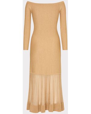 MILLY Rudy Off The Shoulder Sheer Knit Midi Dress - Natural