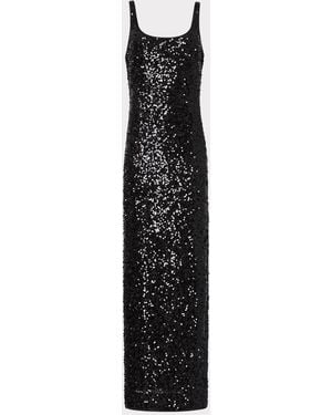 MILLY Tatum Stretch Shimmer Sequins Scoop Neck Dress - Black