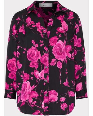 MILLY Quincy Amarilla Rose Silk Blouse - Pink