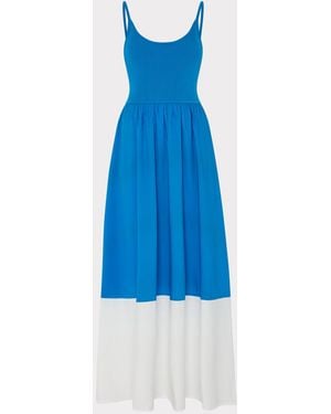 MILLY Cami Knit Poplin Blocked Midi Dress - Blue