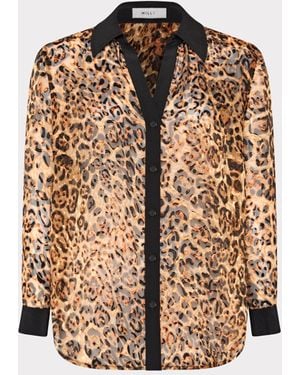 MILLY Quincy Burnout Jacquard Blouse - Brown