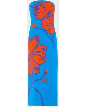 MILLY Seraphina Strapless Floral Midi Dress - Blue