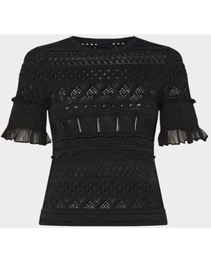 MILLY Smocked Finish Pointelle Top - Black