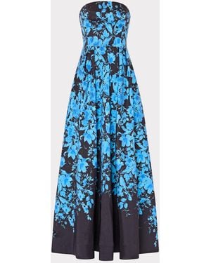 MILLY Winona Flower Strapless Gown - Blue