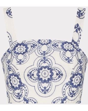 MILLY Rose Embroidered Crop Top - Blue
