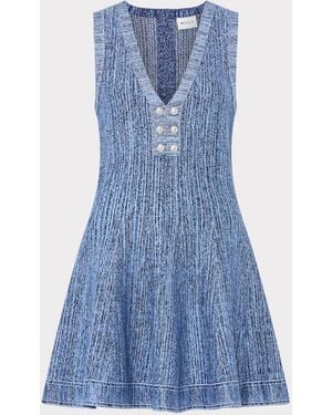 MILLY Shelby Pinstripe Knit Flare Dress - Blue