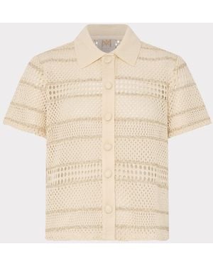 MILLY Crochet Knit Short Sleeve Button Up - White